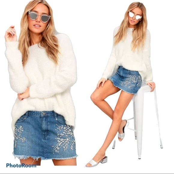 FREE PEOPLE Shine Bright Far Jeweled Jeans Denim Skirt 10 - Picture 5 of 15